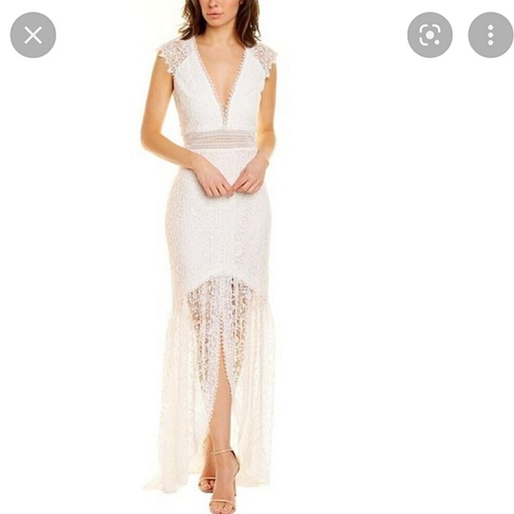 NWT$600 ML Monique Lhuillier Plunging High-Low Lace White Dress Gown Sz 4